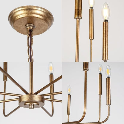 LALUZ Champagne Antique Gold Chandelier, 8-Light Modern Farmhouse Dining Room Chandelier Over Table, 27'' Aged Brass Chandeliers Hanging Light Fixture for Dining Room, Living Room, Bedrooms, Foyer