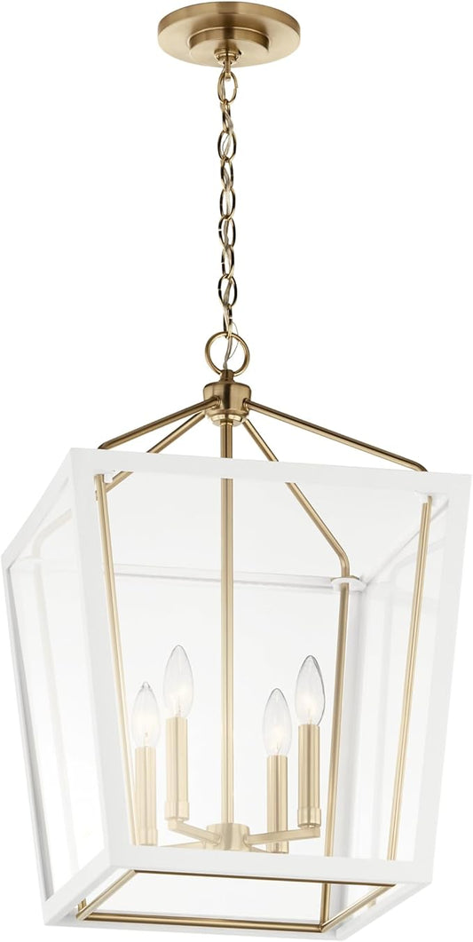 Kichler Delvin 4-Light Pendant Light Fixture with Clear Glass and White Cage in Champagne Bronze, Updated Traditional Hanging Light for Kitchen Island, Dining Room, or Foyer (16" x 24"), 52619CPZWH