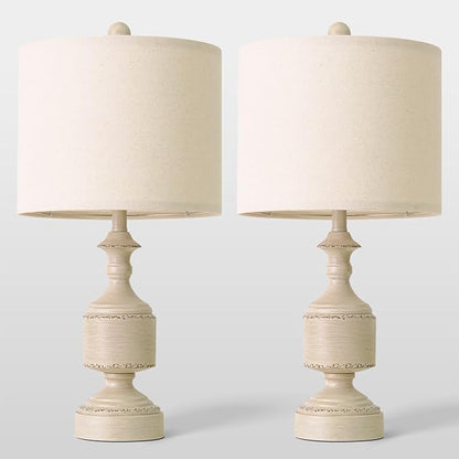 BOBOMOMO White Lamps Set of 2-20.5" Antique White Bedside Lamps for Nightstand, Vintage Farmhouse Lamps for Entryway & Guest Room, Ideal for Small Spaces, Room Lamps for Bedroom
