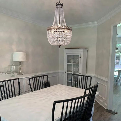 Wellmet Crystal Chandelier Lights, 9 Lights French Empire Chandelier Lighting High Ceiling Hanging Pendant Light Fixture for Dining Living Room Foyer Kitchen Bedroom, Antique Bronze 19.69'' W