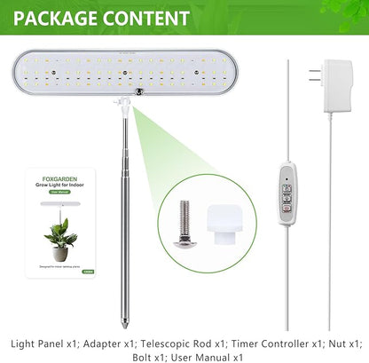 FOXGARDEN Grow Light, Full Spectrum LED Grow Lamp, Plant Lights for Indoor，Auto Timer 4/8/12H, 4 Dimmable, Height Adjustable 8.5"-24", Growing Lights