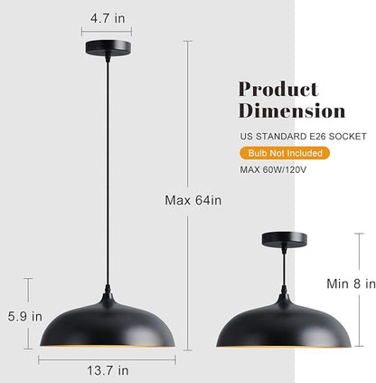 Eustace Ceiling Mounted 14 inch Round Dome Modern Farmhouse Style Chandelier, Matte Black Metal Pendant Light Fixture,Kitchen Island, Dining Room,Bedroom, Hallway