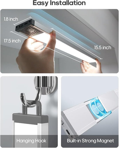 GOODEA 17.5Inch Under Cabinet Lighting, 4500mAh Rechargeable Battery Motion Sensor Light Indoor, Wireless Under Cabinet Lights for Kitchen, Closet（2 Pack-17.5 inch