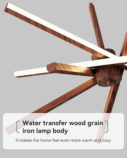 Modern Sputnik Chandelier Ceiling LED Black Pendant Light Embedded Mount Chandeliers Dining Room Light Fixtures Over Table Dimmable with Remote Control for Living Room Kitchen Bedroom (Wood Color)