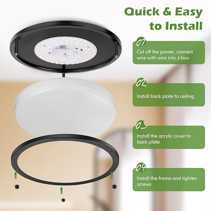 GoBright 13IN Flush Mount LED Ceiling Light Fixture, 2700K/3000K/3500K/4000K/5000K Adjustable Black Ceiling Lights, 36W 3600LM Dimmable Lighting for Hallway Bathroom Kitchen or Stairwell