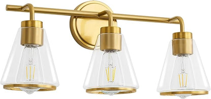 Gold Vanity Light - Bathroom Light Fixtures Over Mirror, 3 Lights Fixture, Clear Glass Shade, 22 inch Modern Wall Sconce for Bathroom, Bedroom