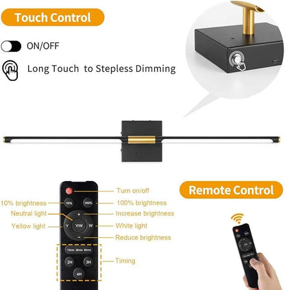 Morauroral Battery Operated Wall Sconces Set of 2, Dimmable 3 Color Battery Wall Sconce with Remote, Black Gold LED Rechargeable Sconces, 24 Inch Modern Wireless Wall Lights for Bedroom, Living Room