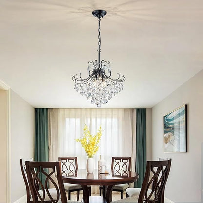 Black Crystal Chandeliers, 4-Light Modern Dining Room Light Fixture, Living Room Bedroom Pendant Ceiling Lamp, Industry Adjustable Hanging Light, H 17.7'' x W 18.1''