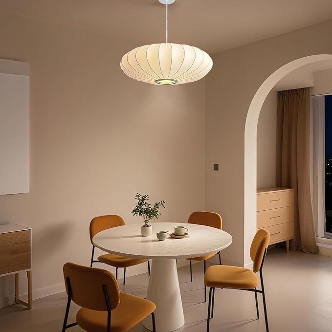 23.6in Lantern Pendant Light, 3-Light Imitation Silk White Bubble Pendant Lighting Fixture, Hanging Lamp Simple Chandelier for Living Dinning Room Kitchen Island Bedroom Restaurant Cafe