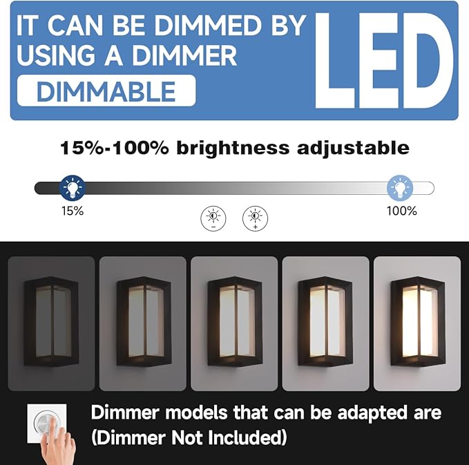 24W Modern LED Wall Sconces, ETL Certified, 3000K/4000/6500K Color Adjustable, 10-100% Dimmable Outdoor Wall Lights, 2160LM IP65 Waterproof Exterior Lighting Fixtures for Porch, Patio