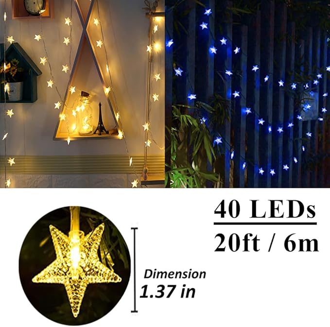 Solhice 20ft Color Changing Star String Lights for Bedroom 40 LEDs, Hanging Twinkle Lights USB Powered, Bunk Bed Lights for Kids Room Indoor Outdoor with Remote
