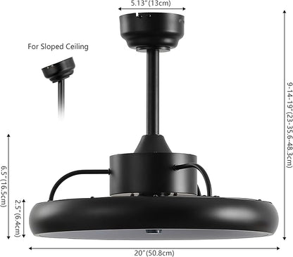 Oval AIR Loren 20" Small Smart Ceiling Fan with Light, Semi Flush Mount, Quiet 6-Speed Reversible Motor, Dimmable LED, Adjustable CCT, App & Remote Control, Modern, Black AIR8002B
