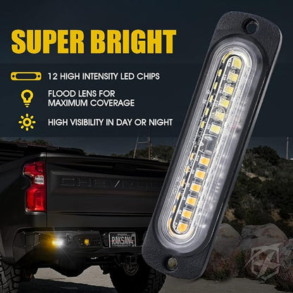 Xprite White Amber 12 LED Emergency Strobe Lights Kit Surface Flush Mount Side Marker Grill Grille Hazard Warning Flashing Light Head for Off-Road Vehicles ATV Trucks Cars - 8PCS