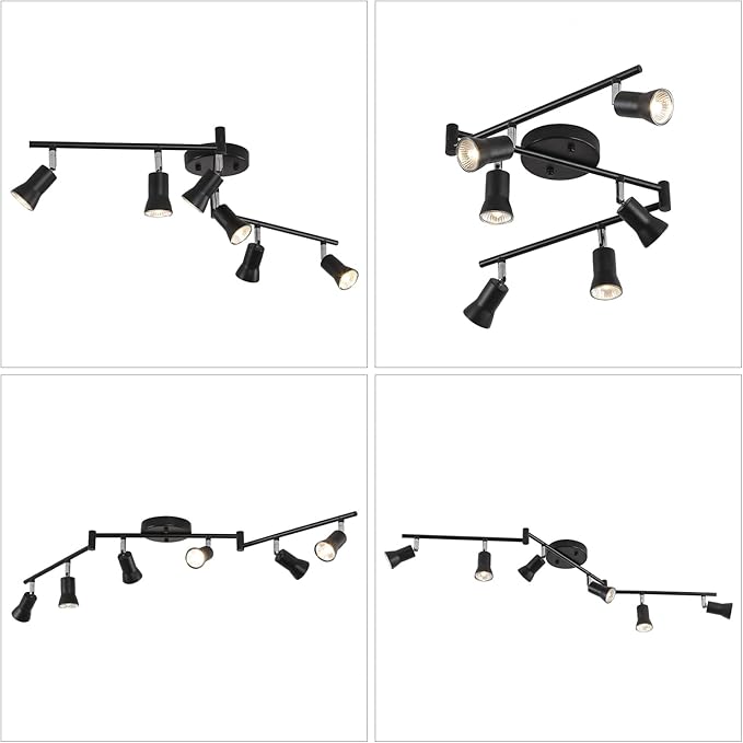 GLADFRESIT 6-Lights Track Lighting Kit, Ceiling Spot Light with Adjustable Light Pole and Matte Black Lamp Holder for Kitchen Living Room Loft(Bulbs Not Included)