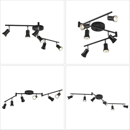 GLADFRESIT 6-Lights Track Lighting Kit, Ceiling Spot Light with Adjustable Light Pole and Matte Black Lamp Holder for Kitchen Living Room Loft(Bulbs Not Included)