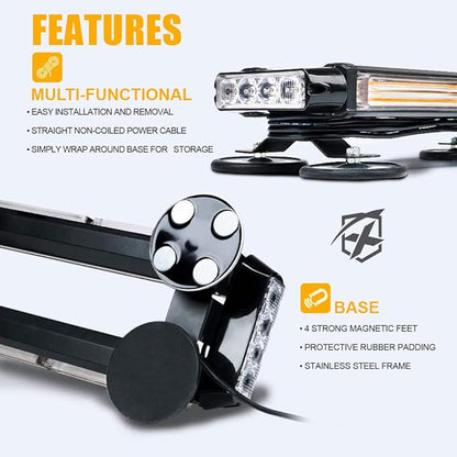 Xprite Amber COB LED Rooftop Strobe Flashing Light Bar Double Side 26" High Visibility Emergency Hazard Warning Beacon Lights w/Magnetic Base for Safety Vehicles Tow Trucks Pickup Cars Snowplow