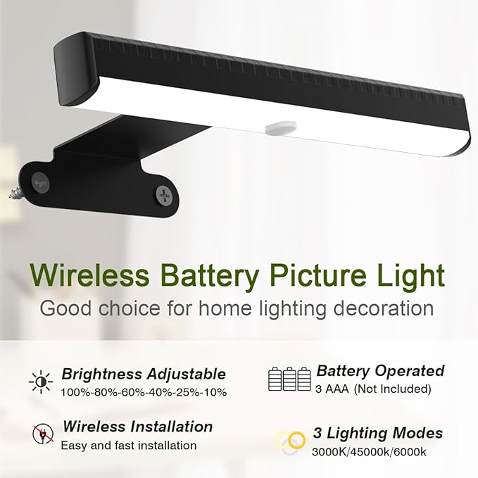 6Pack Wireless Picture Light for Wall Battery Operated Wall Sconces with Remote 3 Lighting LED Painting Light Timer&Dimmable Art Display Lights for Picture Gallery Posters Living Room Home Decor