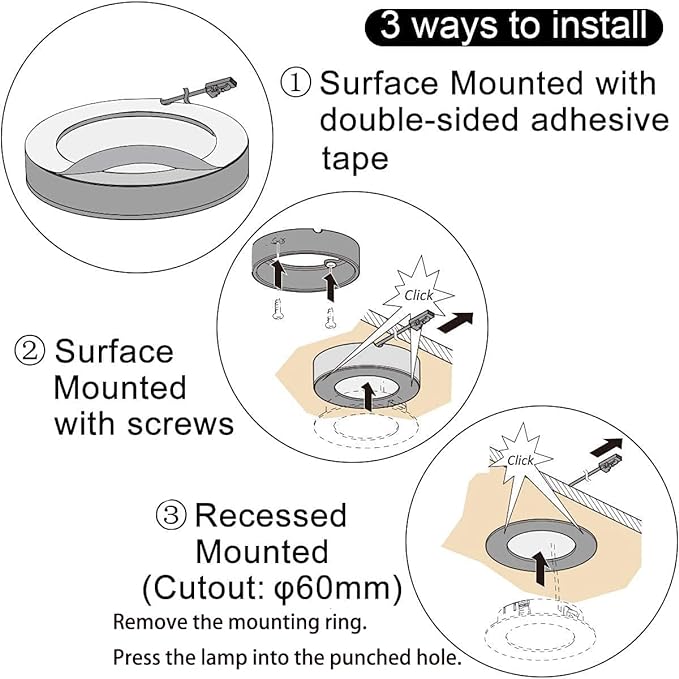 VST Under Cabinet Lighting Plug in with Wired Touch Dimmer Switch,Recessed or Surface Mount Design,Natural White 4000K 12V 2W(12W Total, 6 Pack White Puck Lights Fixtures