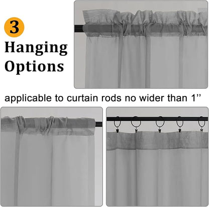 Gwine Charcoal Grey Sheer Curtains 30 Inch Length, Short Light Filtering Voile Small Cafe Kitchen Curtains with Rod Pocket, Short Curtain for Bathroom Window, 42x30 Inch, 2PCS