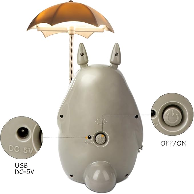 Lenporl Totoro Umbrella LED Night Light Kid's Character Lamp USB Charge (White Belly) Bonus Totoro Tumbler