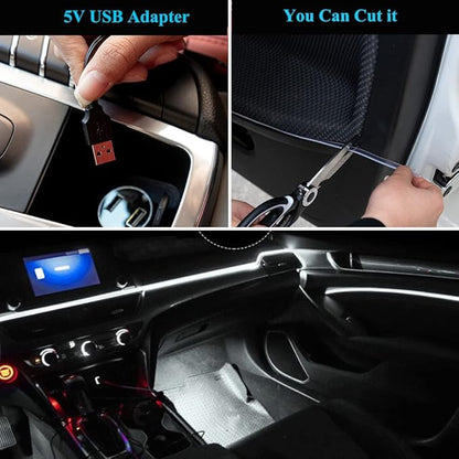 El Wire Lights - White Neon Car Interior Led Strip Light, 16FT/5M USB 5V for Car, Garden, Party Decoration