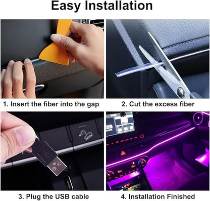 EL Wire Interior Car LED Strip Lights, 16.5FT USB Neon Glowing Strobing Electroluminescent Wire Strip with 6mm Sewing Edge, Ambient Lighting Kits for Car Indoor Decoration (Purple)