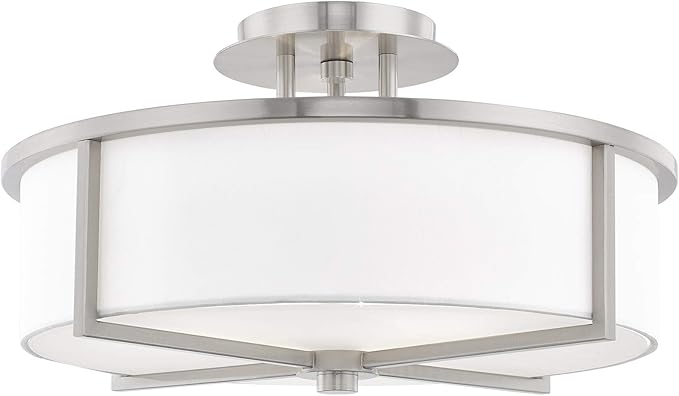 Livex Lighting 51074-91 Transitional Three Light Ceiling Mount from Wesley Collection in Pwt, Nckl, B/S, Slvr. Finish, Brushed Nickel