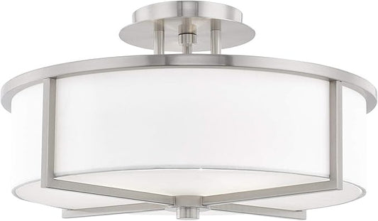 Livex Lighting 51074-91 Transitional Three Light Ceiling Mount from Wesley Collection in Pwt, Nckl, B/S, Slvr. Finish, Brushed Nickel