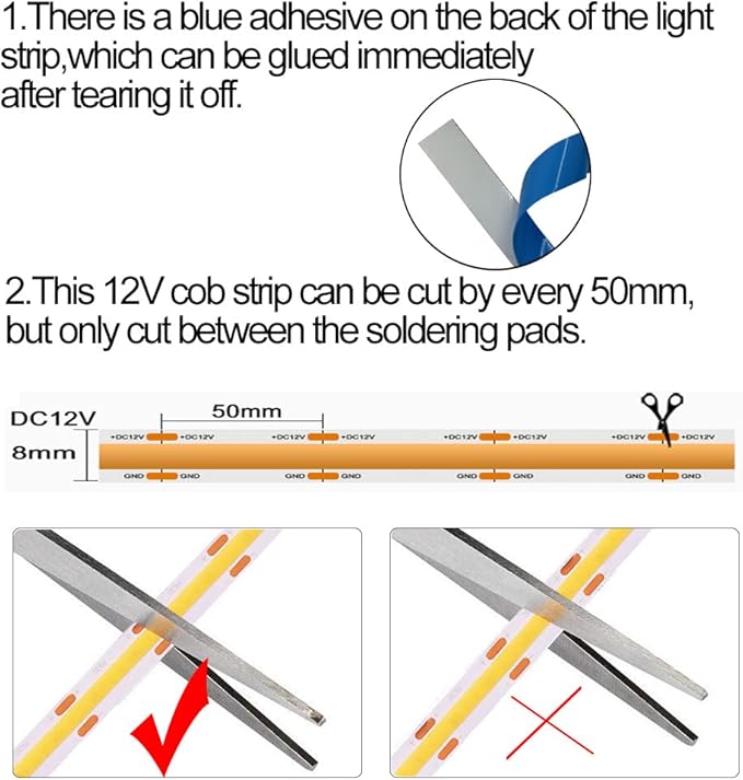 HAMRVL COB LED Strip Lights Warm White 3000K,DC12V 16.4ft/5M 320leds/M CRI90 Bright Flexible LED Tape 8mm, for Indoor Home Cabinet，Bedroom,Kitchen,Stage,Backlight DIY Lighting(Without Power Supply)