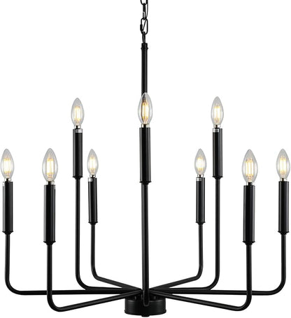 Black Chandeliers for Dining Room Light Fixture Over Table, Modern Farmhouse Chandeliers for Living Room,9-Lights Industrial Metal Candle Lighting Fixtures for Entryway Kitchen Island Foyer
