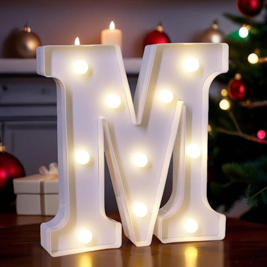 LED Light Up Marquee Letters, Battery Powered Decorative LED Letter Lights, Alphabet Light Up Letters for Wedding Birthday Party,Holiday Lamp or Home Bar Decoration (Letter M)