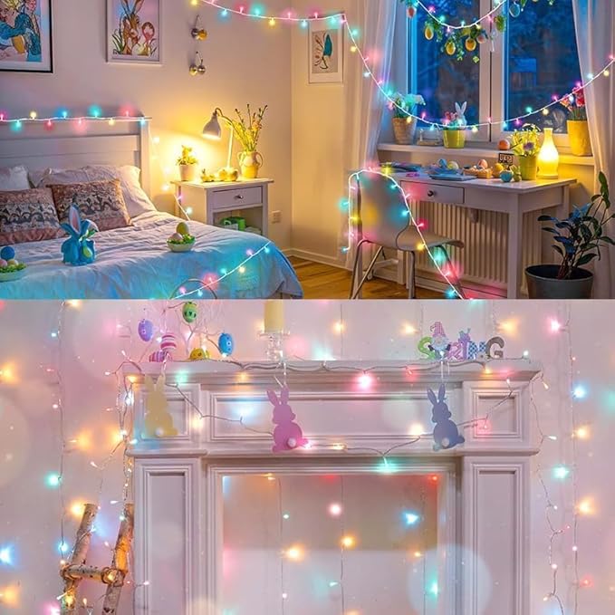 LAMPHOME 99FT Pastel Easter String Lights, 300 LED Plug in Fairy Lights with 16 Modes, 7 Colors Multicolor Mini Lights for Outdoor Christmas Tree, Garland, Wreath, Easter Holiday Decorations