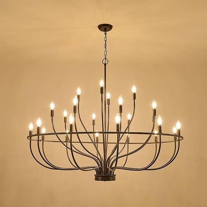 24 Light Chandelier 51'' Oil Rubbed Bronze Large Candle Chandeliers for High Ceiling Foyer Chandelier Light Fixture for Large Living Room Dining Room Stairs Entry Restaurant Hotel