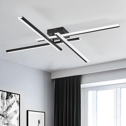 Modern Led Chandelier 4-Lights Semi-Flush Mount Ceiling Lighting Fixture 35.4” Dimmable Remote Control Ceiling Light for Living Room Bedroom Kitchen Foyer 40W