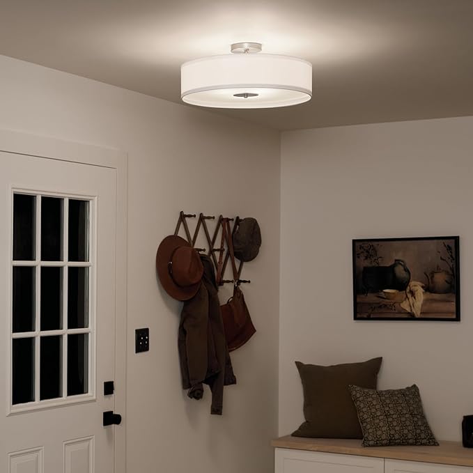 Kichler 42121NI Semi Flush Drum Pendant Lighting, Brushed Nickel 3-Light (20" W x 12" H) 300 Watts,Small (20" Width)