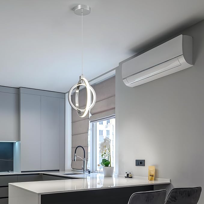 Modern LED Chandelier Chrome Ring Pendant Light Fixtures 4000K Dimmable Height Adjustable Pendant Lighting for Dining Room Kitchen Island Bedroom Living Room Foyer（1-Pack）…