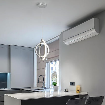 Modern LED Chandelier Chrome Ring Pendant Light Fixtures 4000K Dimmable Height Adjustable Pendant Lighting for Dining Room Kitchen Island Bedroom Living Room Foyer（1-Pack）…