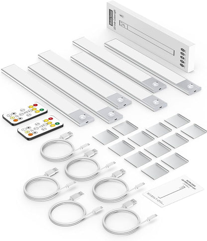 12" Ultra-Thin Under Cabinet Lighting Wireless, Aluminum Alloy Under Counter Lights for Kitchen, 3-Color-Temps Magnetic Closet Lights, Rechargeable Motion Sensor Light Indoor (6 Pack, Silver)