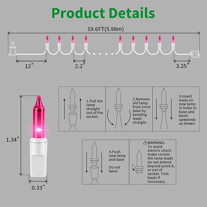 LAMPHOME Pink Christmas Lights Set 100 Count 19.6 Feet Incandescent Bulb Mini String Lights for Indoor Christmas Tree Garland Birthday Wedding Party Festival Decoration, White Wire