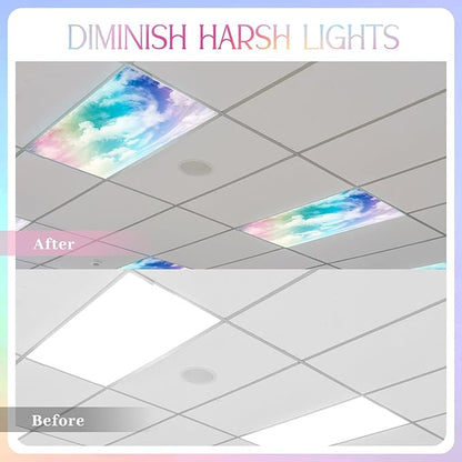 Patelai 8 Pack Fluorescent Light Covers for Classroom Ceiling 4 x 2 Feet Magnetic Light Covers Filter for Office School Drop Ceiling Supplies(Pink Sunset)