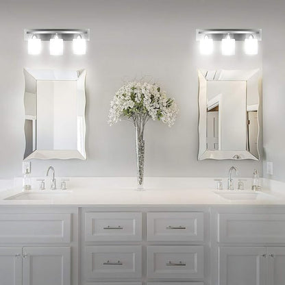 PARTPHONER - Bathroom Vanity Light Fixture - Over Mirror - Modern Glass Shade - Brushed Nickel, E26 Base, 3-Light