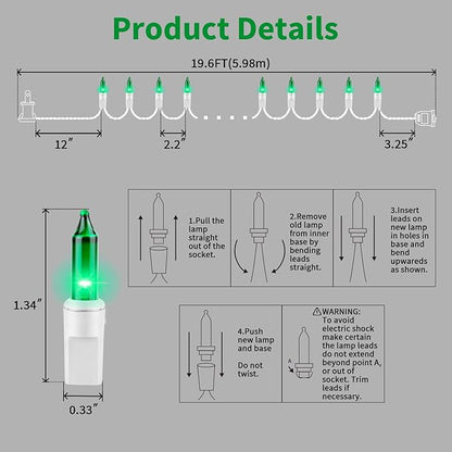 LAMPHOME Green St Patrick's Day Decorations Lights, 100 Count 19.6 Feet Incandescent Bulb Mini String Lights for Indoor Christmas Tree Garland Birthday Wedding Party Festival Decoration, White Wire