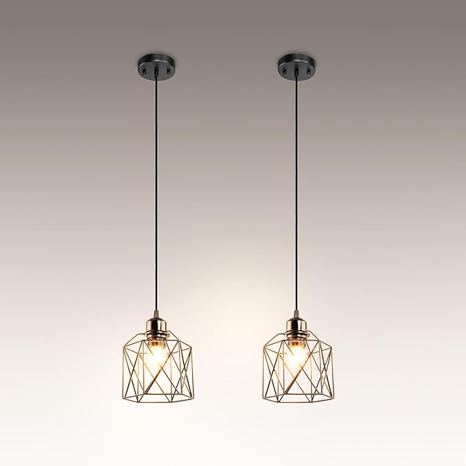 ASD Black Pendant Light Fixture - 1xE26 120V ETL Modern Pendant Lights Kitchen Island, Industrial Hallway, Living Room, Kitchen Island Lighting, Hanging Dining Room Light Fixtures Over Table 2 Pack
