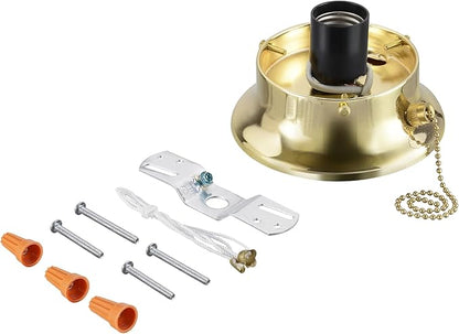 Aspen Creative 22101-06-1, Flush Mount Ceiling Fixture Shade Holder Kit with On/Off Pull Chain Switch in Brushed Brass Finish 3-5/8" Fitter, 4-7/8" Diameter x 1-7/8" Height