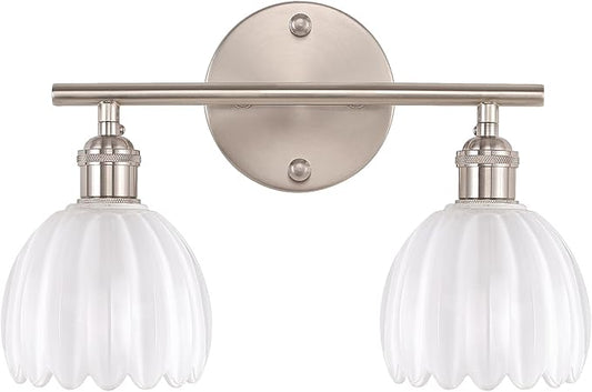 Shenmoyl Bathroom Light Fixtures, 2-Light Vanity wall Light Over Mirror with White Tulip Glass Shade for Bedroom Living Room (Bulb Not Included), Satin Nickel