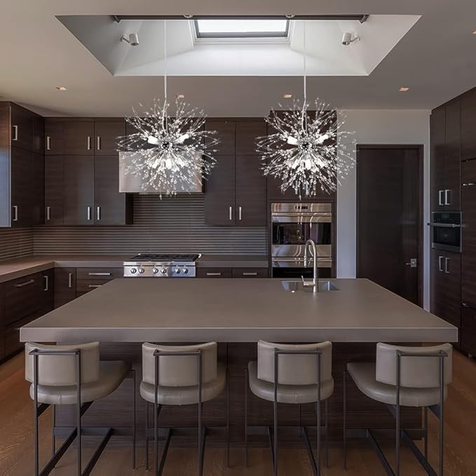 Modern Firework 8 Lights Crystal Chandeliers, Sputnik Dandelion Chrome Chandelier Light Fixture Pendant Lighting for Bedroom, Foyer, Hallway, Entryway, Kitchen, Dining Room