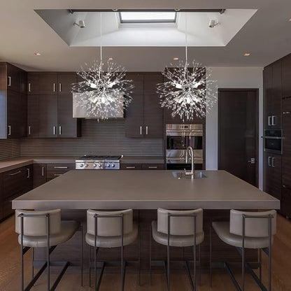 Modern Firework 8 Lights Crystal Chandeliers, Sputnik Dandelion Chrome Chandelier Light Fixture Pendant Lighting for Bedroom, Foyer, Hallway, Entryway, Kitchen, Dining Room