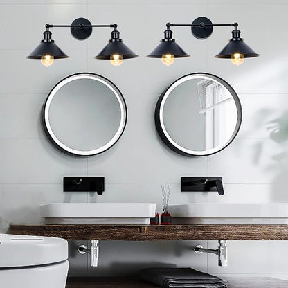 Farmhouse Bathroom Black Vanity Light Fixtures Wall Sconce Lighting, Industrial 2 Light Wall Sconces Indoor Wall Light with Metal Shade, Farmhouse Bathroom Light for Kitchen Living Room Hallway