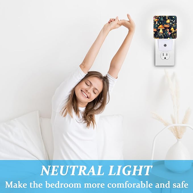 Mushrooms Night Light, Plug-into Wall Fantasy Forest Nightlight Lamp with Dusk to Dawn Sensor, Led Lamp 0.5W Energy Efficient for Boys Girls Adults Home Decor