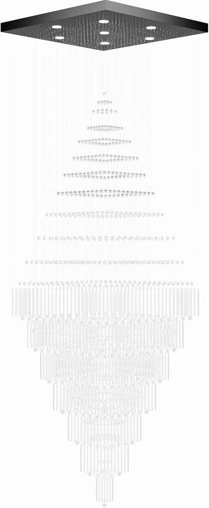 Flashing God D59''X H120'' Extra Large Chandeliers for High Ceilings Black Square Chandeliers Crystal Raindrop Chandelier for Villa Entrance Foyer LED Dimmable 2700K-6000K